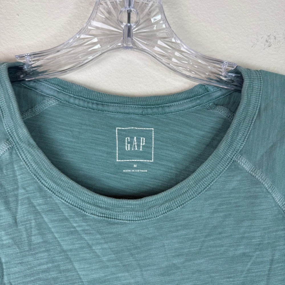 GAP T-Shirt Mens M Teal Green Slub Cotton Raglan Short Sleeve Crew Neck Casual - Picture 3 of 5